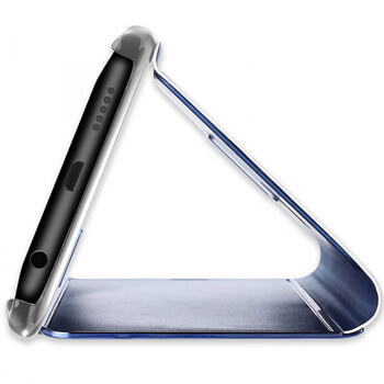 Zrcadlový plastový flip obal pro Xiaomi Redmi Note 8 - modrý