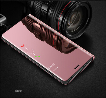 Zrcadlový plastový flip obal pro Xiaomi Redmi Note 8 - růžový