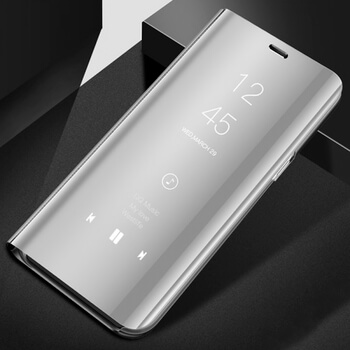 Zrcadlový plastový flip obal pro Xiaomi Redmi Note 8 - stříbrný