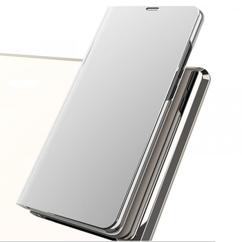 Zrcadlový plastový flip obal pro Xiaomi Mi Note 10 (Pro) - stříbrný