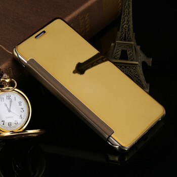 Zrcadlový silikonový flip obal pro Samsung Galaxy A71 A715F - zlatý