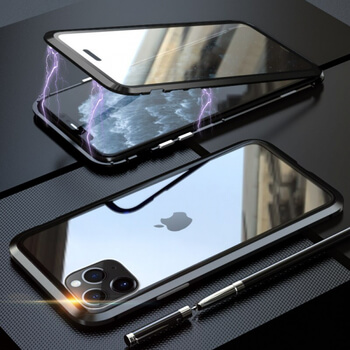 Ochranný kryt s hliníkovým magnetickým rámečkem a ochraným sklem pro Apple iPhone 11 Pro Max - černý