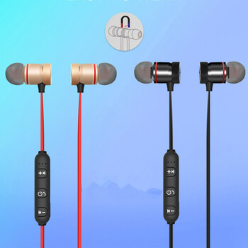 Sportovní Bluetooth bezdrátová sluchátka s ovládáním a magnety - černá