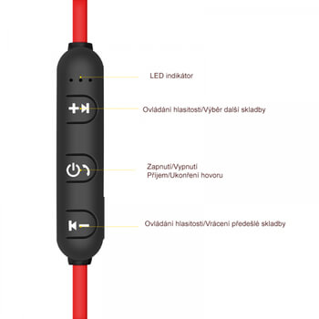Sportovní Bluetooth bezdrátová sluchátka s ovládáním a magnety - červená