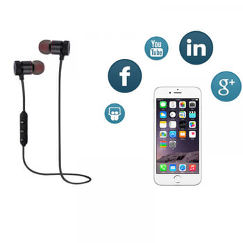 Sportovní Bluetooth bezdrátová sluchátka s ovládáním a magnety - červená