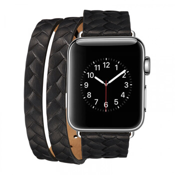 Luxusní pásek řemínek pro Apple Watch 38 mm (2.+3.série) z pravé kůže - černý