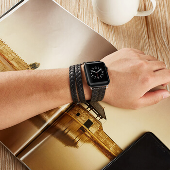 Luxusní pásek řemínek pro Apple Watch 42 mm (2.+3.série) z pravé kůže - černý