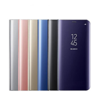 Zrcadlový plastový flip obal pro Huawei Y7 Prime (2018) - stříbrný