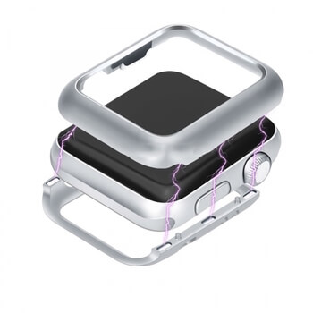 Magnetický hliníkový ochranný rámeček pro Apple Watch 38 mm (2.+3.série) - stříbrný