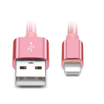 Nylonový USB Lightning kabel pro Apple - růžový