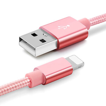Nylonový USB Lightning kabel pro Apple - růžový