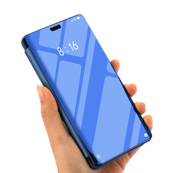 Zrcadlový silikonový flip obal pro Xiaomi Redmi Note 9 Pro - modrý