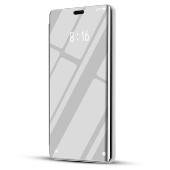 Zrcadlový silikonový flip obal pro Xiaomi Redmi Note 9 - stříbrný
