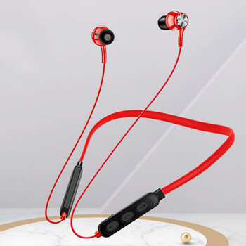 Bluetooth bezdrátová sportovní sluchátka s ovládáním a magnety - červená