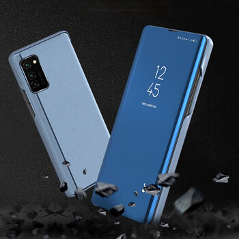 Zrcadlový silikonový flip obal pro Samsung Galaxy A21s - modrý