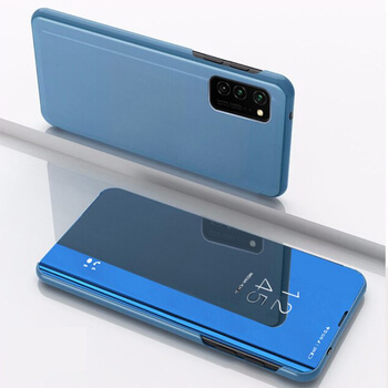 Zrcadlový silikonový flip obal pro Samsung Galaxy A21s - modrý