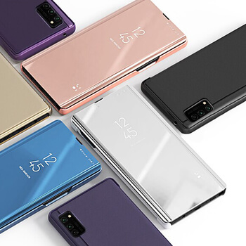 Zrcadlový silikonový flip obal pro Samsung Galaxy A21s - stříbrný