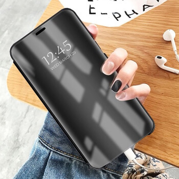 Zrcadlový silikonový flip obal pro Huawei Y6S - stříbrný