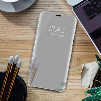 Zrcadlový silikonový flip obal pro Samsung Galaxy S20 FE - stříbrný