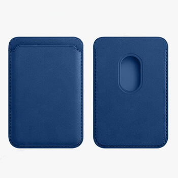 Luxusní magnetické pouzdro na kreditní karty pro Apple iPhone 12 - modrá ekokůže
