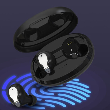 Neviditelná bezdrátová bluetooth handsfree mikrosluchátka s mikrofonem a nabíjecím pouzdrem černá