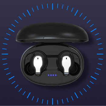 Neviditelná bezdrátová bluetooth handsfree mikrosluchátka s mikrofonem a nabíjecím pouzdrem černá