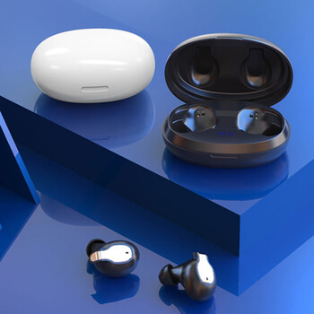 Neviditelná bezdrátová bluetooth handsfree mikrosluchátka s mikrofonem a nabíjecím pouzdrem bílá