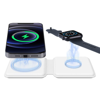 2v1 Bezdrátová nabíječka a dokovací stanice MagSafe pro Apple iPhone, Apple Watch, AirPods bílá