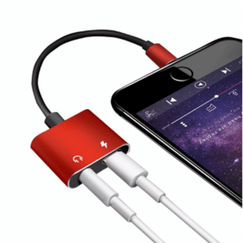 2v1 Redukce a adaptér Audio Jack pro nabíjení a sluchátka s konektorem Lightning červená