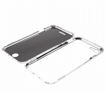 Ochranný kryt s hliníkovým magnetickým rámečkem a ochraným sklem pro Apple iPhone 7 - stříbrný