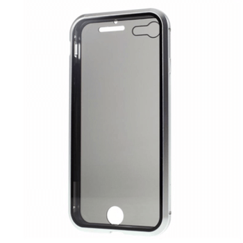 Ochranný kryt s hliníkovým magnetickým rámečkem a ochraným sklem pro Apple iPhone SE (2020) - stříbrný