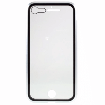 Ochranný kryt s hliníkovým magnetickým rámečkem a ochraným sklem pro Apple iPhone SE (2020) - stříbrný
