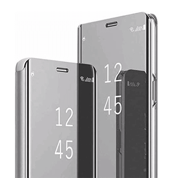 Zrcadlový silikonový flip obal pro Samsung Galaxy S21 Ultra 5G G998B - stříbrný