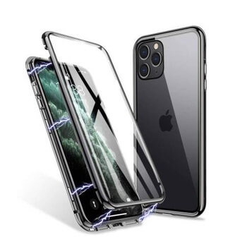 Ochranný kryt s hliníkovým magnetickým rámečkem a ochraným sklem pro Apple iPhone 11 Pro Max - stříbrný