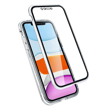 Ochranný kryt s hliníkovým magnetickým rámečkem a ochraným sklem pro Apple iPhone 11 - stříbrný