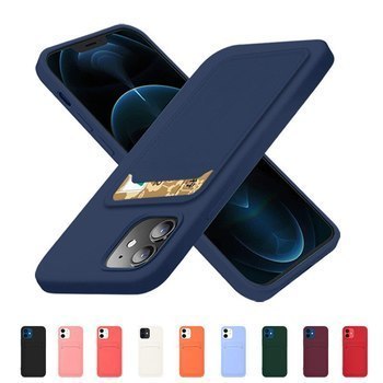 Extrapevný silikonový ochranný kryt s kapsou na kartu pro Apple iPhone 12 - tmavě modrý