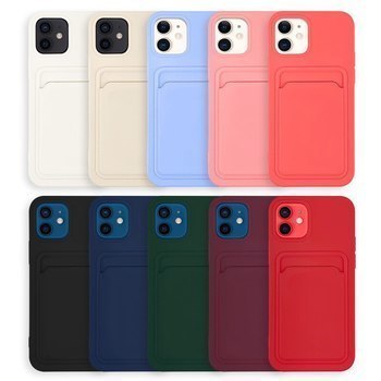 Extrapevný silikonový ochranný kryt s kapsou na kartu pro Apple iPhone 12 Pro - tmavě modrý