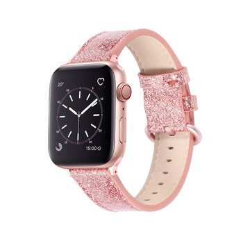Třpytivý pásek z umělé kůže pro chytré hodinky Apple Watch 38 mm (1.série) - růžový