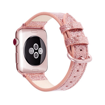 Třpytivý pásek z umělé kůže pro chytré hodinky Apple Watch 38 mm (2.+3.série) - růžový