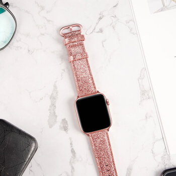 Třpytivý pásek z umělé kůže pro chytré hodinky Apple Watch 42 mm (1.série) - růžový