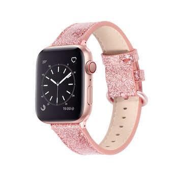 Třpytivý pásek z umělé kůže pro chytré hodinky Apple Watch 42 mm (2.+3.série) - růžový