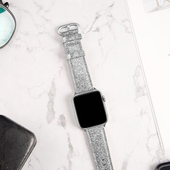 Třpytivý pásek z umělé kůže pro chytré hodinky Apple Watch 38 mm (2.+3.série) - stříbrný