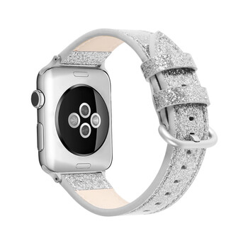 Třpytivý pásek z umělé kůže pro chytré hodinky Apple Watch SE 40 mm (2020) - stříbrný