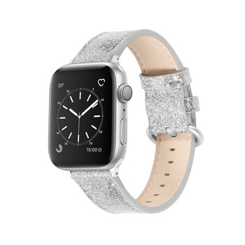 Třpytivý pásek z umělé kůže pro chytré hodinky Apple Watch 42 mm (2.+3.série) - stříbrný