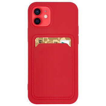 Extrapevný silikonový ochranný kryt s kapsou na kartu pro Apple iPhone 13 mini - červený