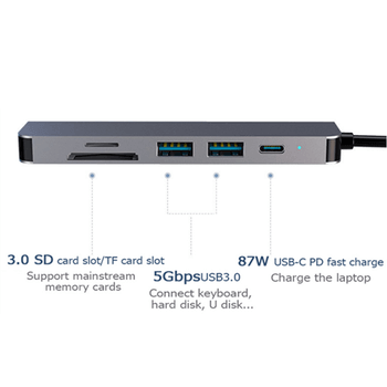 5v1 Redukce z USB-C na USB, USB 3.0, TF, PD, SD karty