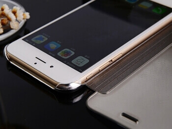 Zrcadlový plastový flip obal pro Apple iPhone SE (2022) - černý