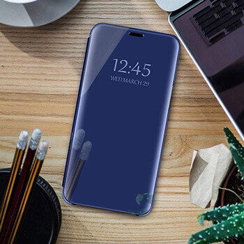Zrcadlový silikonový flip obal pro Samsung Galaxy S21 FE 5G - modrý