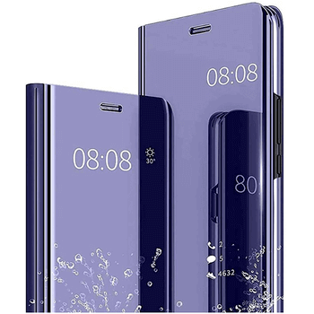 Zrcadlový plastový flip obal pro Samsung Galaxy S22 Ultra 5G - modrý