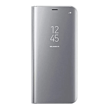Zrcadlový silikonový flip obal pro Samsung Galaxy S22 Plus 5G - stříbrný